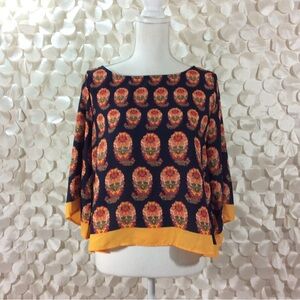 Stylish Women's Print Top - Orange and Black